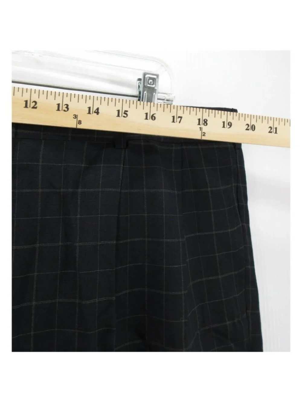 VGT Lands End Pants 42 Navy Wool Linen Check Pleated Trousers USA NEW